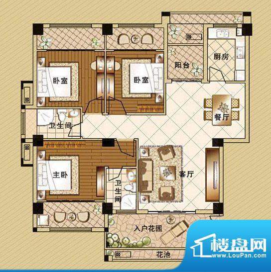 嘉泰皇家滨城户型3房面积:134.00m平米