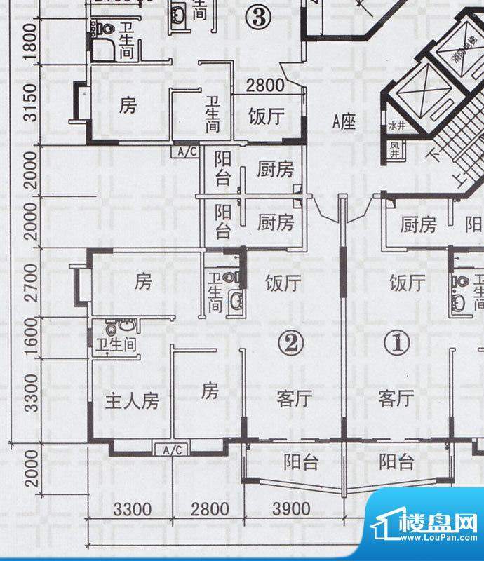 新都雅居A栋02户型 面积:108.42平米