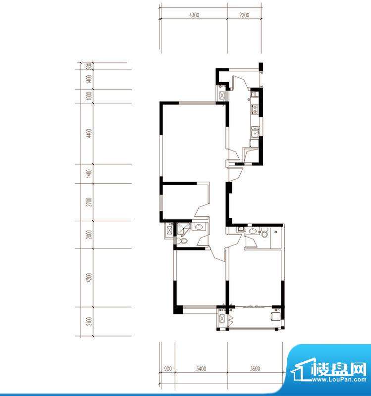 顶峰公寓E4户型 3室面积:129.00平米