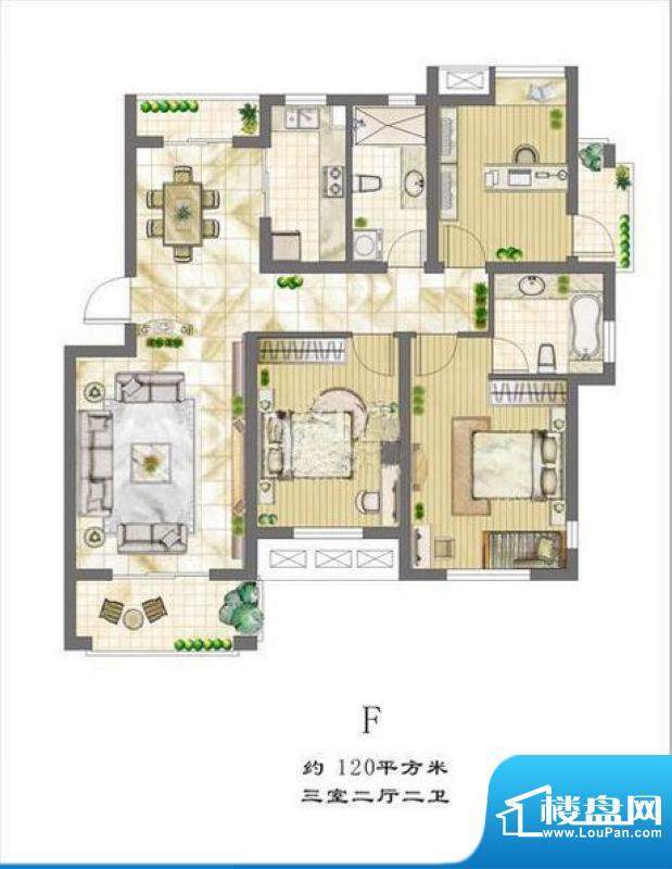 和风丽园F户型 3室2面积:120.00m平米