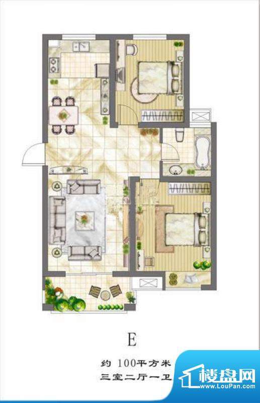 和风丽园E户型 2室2面积:100.00m平米