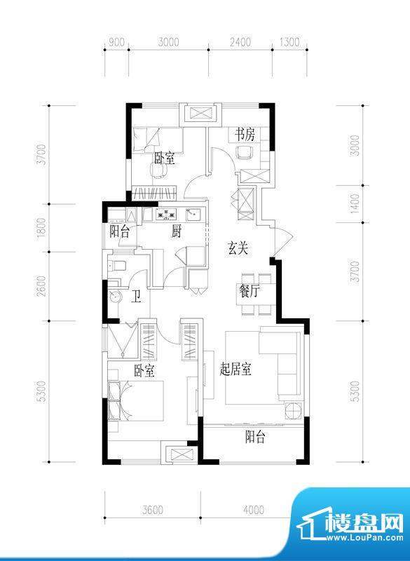 宏图上水庭院1幢1-1面积:91.00平米