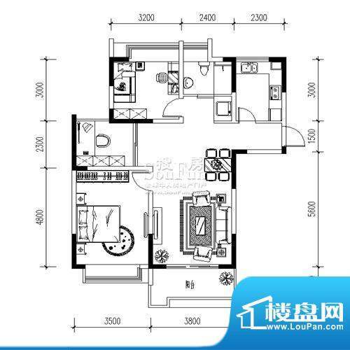 上城风景E 3室2厅1卫面积:96.43平米