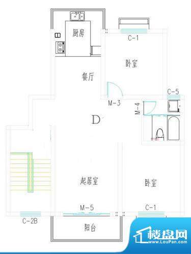 聚贤新城D13户型 2室面积:95.00平米