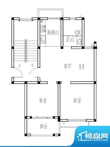 聚贤新城H户型 2室1面积:74.00平米