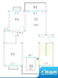 聚贤新城D11户型 2室面积:87.00平米