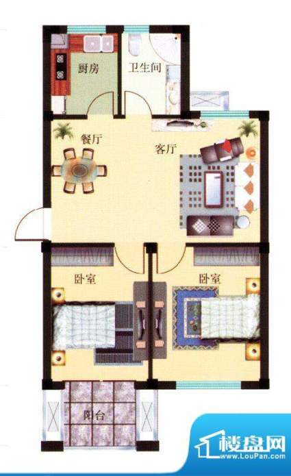 华亿锦泉苑D户型 2室面积:76.00m平米