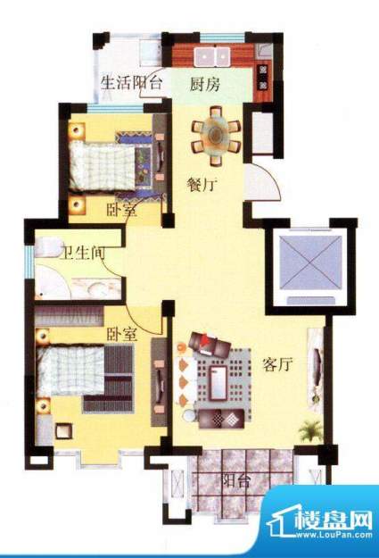 华亿锦泉苑E户型 2室面积:88.00m平米