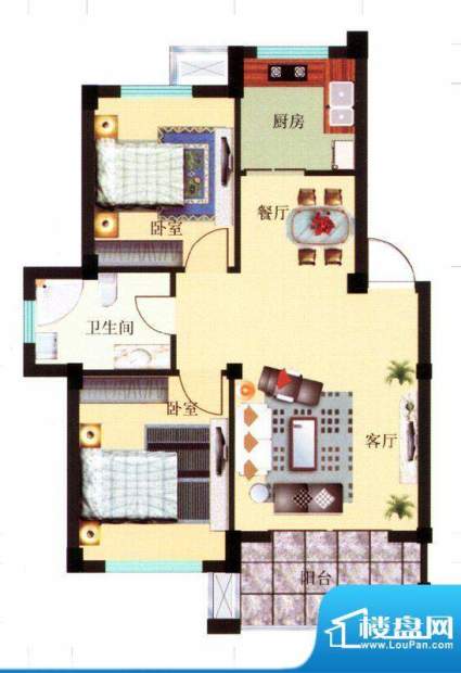 华亿锦泉苑B户型 2室面积:78.00m平米