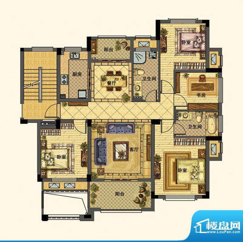 东方铭苑多层F户型 面积:138.00m平米