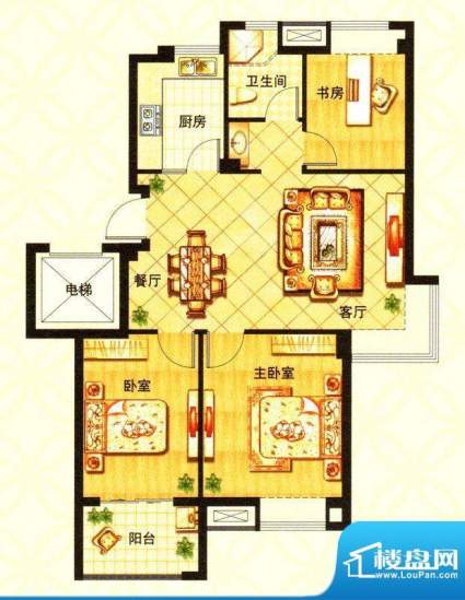 恒尊春天里A1户型 3面积:89.60m平米