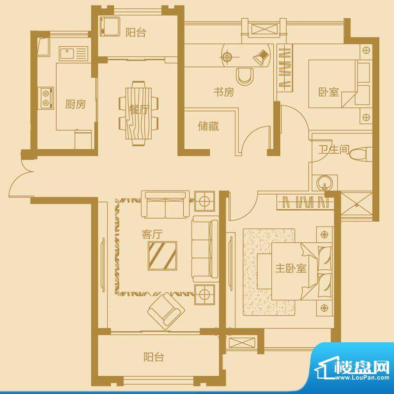 蓝岳相府C户型 3室2面积:117.62m平米
