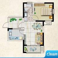 东方小镇H户型 1室1面积:54.00m平米