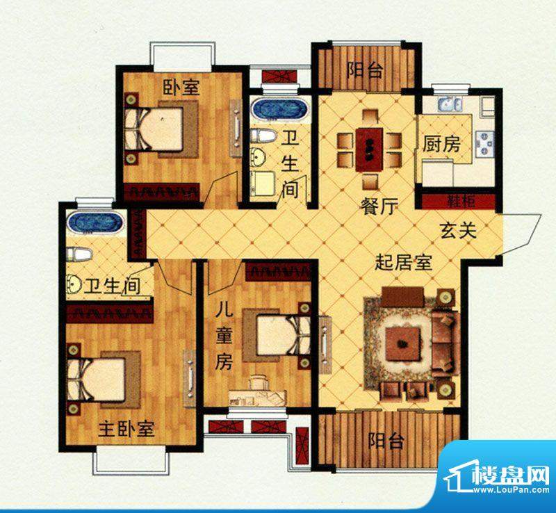 嘉中名苑e户型 3室2面积:136.00m平米