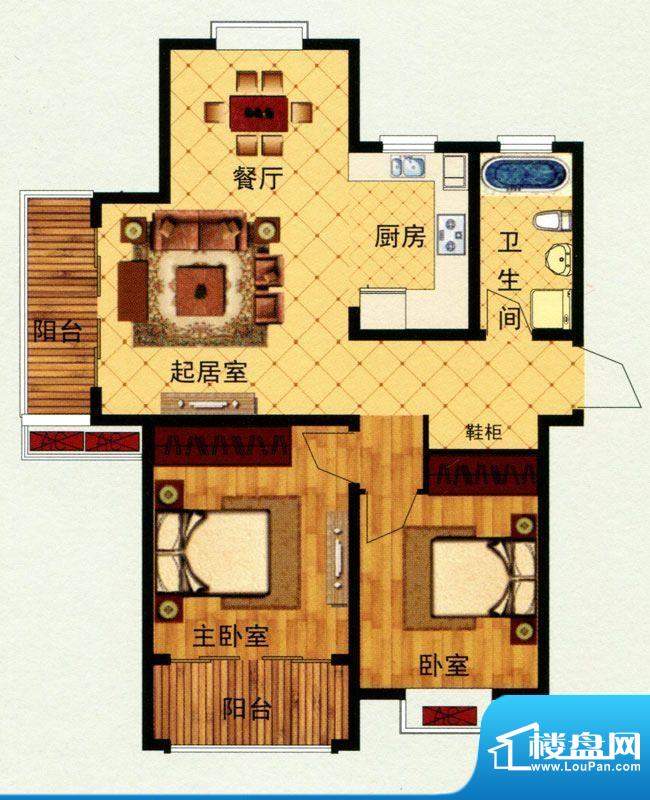 嘉中名苑h户型 2室2面积:105.00m平米