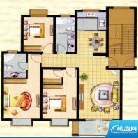 西堤阳光F户型 3室2面积:126.09m平米