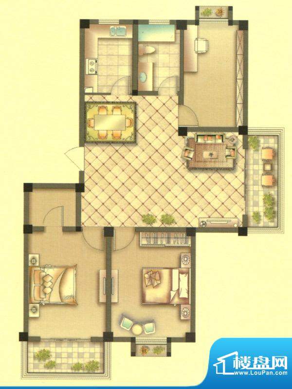 翡翠城C5户型 3室2厅面积:125.31m平米
