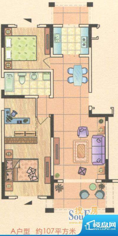 天宝领秀城户型A 2室面积:107.00m平米