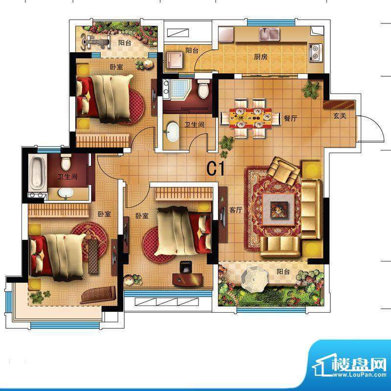 君安世纪城C1户型 3面积:136.45m平米