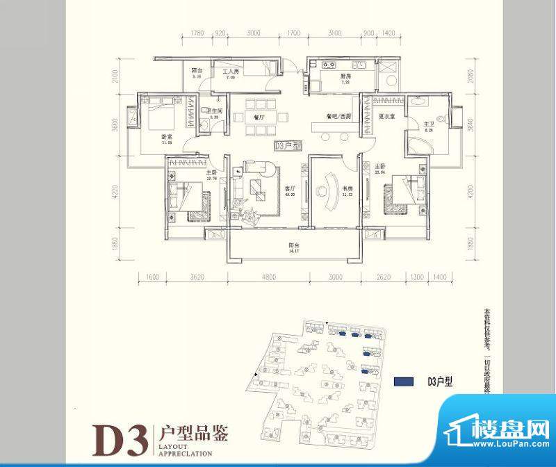 彰泰睿城D3户型 5室面积:180.00m平米