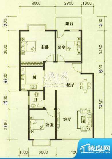 青青家园B户型 3室2面积:101.00m平米