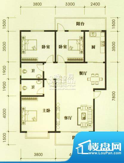 青青家园S1户型 3室面积:124.80m平米