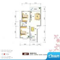 和谐康城2B1户型 2室面积:80.05m平米