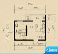 燕赵国际H户型一室两面积:36.72m平米