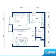 海岸国际E户型一室两面积:53.80m平米