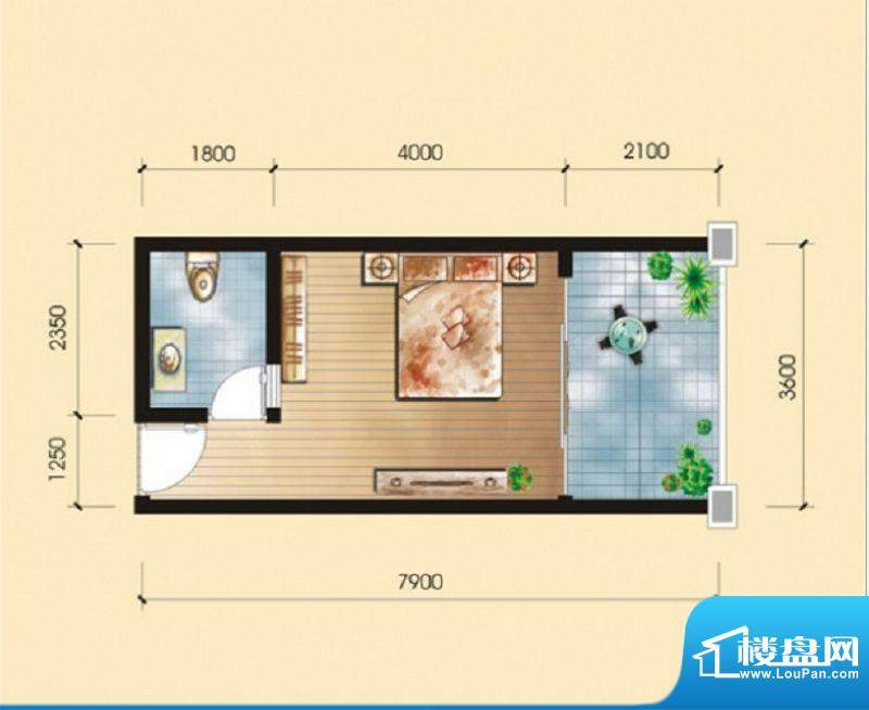 兴盛前城3E户型 1室面积:31.28m平米