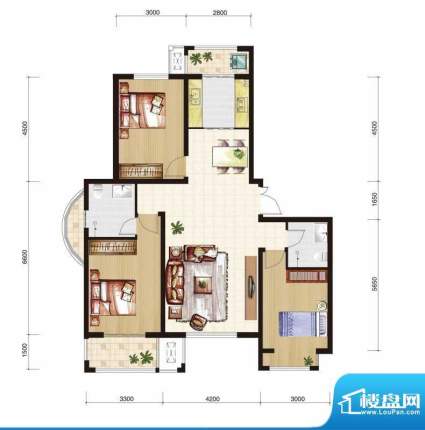 六合上城F户型 3室2面积:135.00m平米