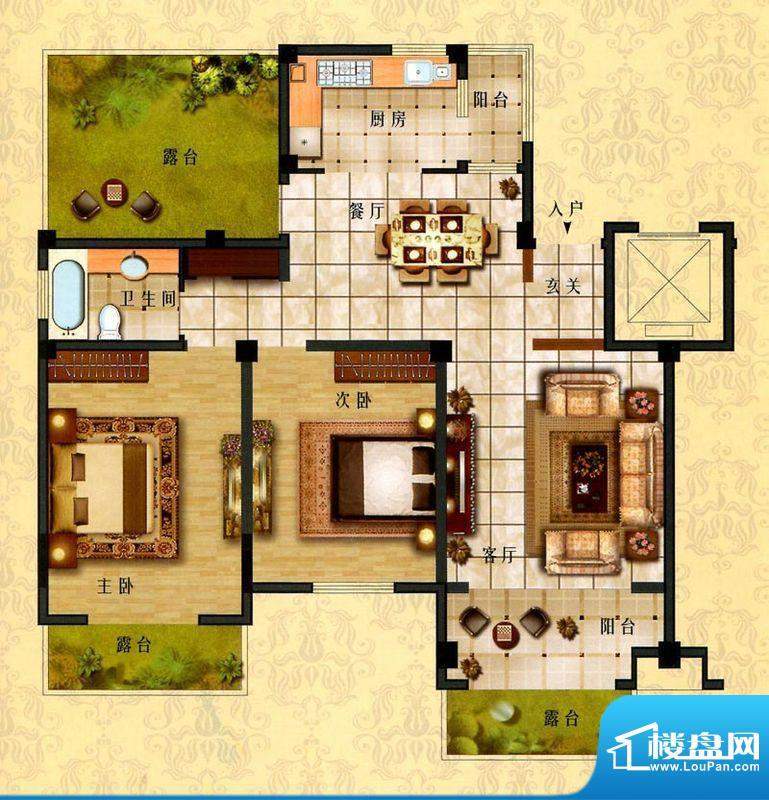 时代新城D6户型 2室面积:113.00平米