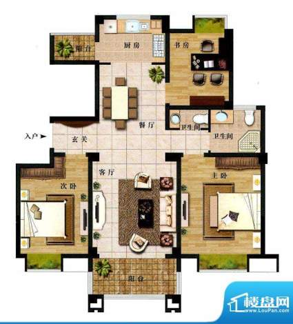 时代新城F2户型 3室面积:122.50平米