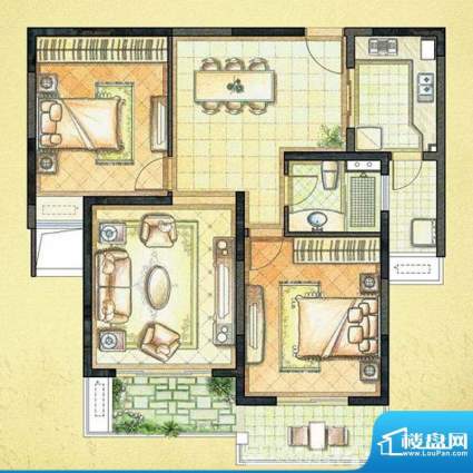 珠江御景D户型 2室2面积:100.65平米