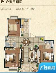 书香门第F户型 3室2面积:120.00平米
