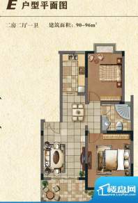 书香门第E户型 2室2面积:93.00平米