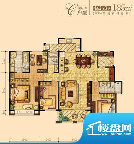 朝宗原筑C户型 4室2面积:185.00平米