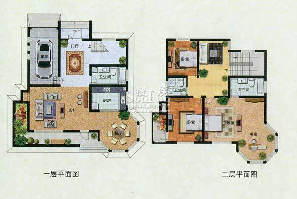 濠园养生墅B户型 3室面积:274.00平米