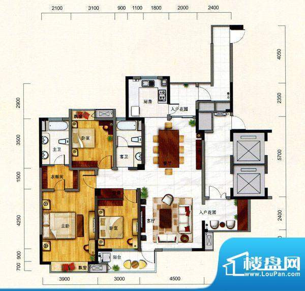 一方城G户型宽敞三房面积:166.23平米