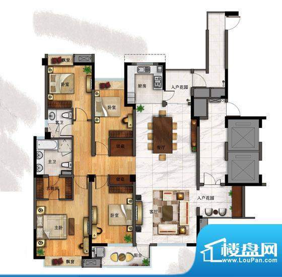 一方城E户型 4室2厅面积:188.82平米