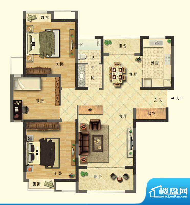 长江御园公寓C户型 面积:128.00平米