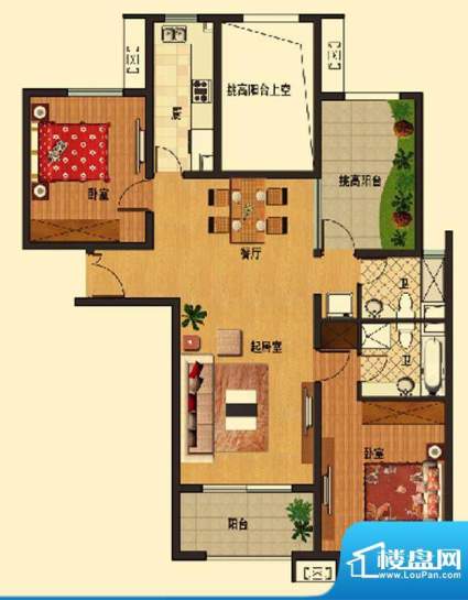 华府庄园A1户型 2室面积:106.59平米