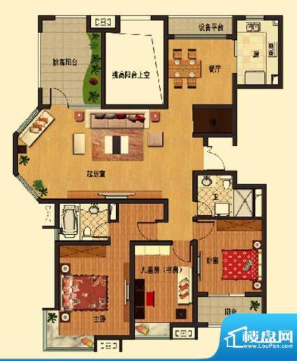 华府庄园A2户型 3室面积:143.54平米