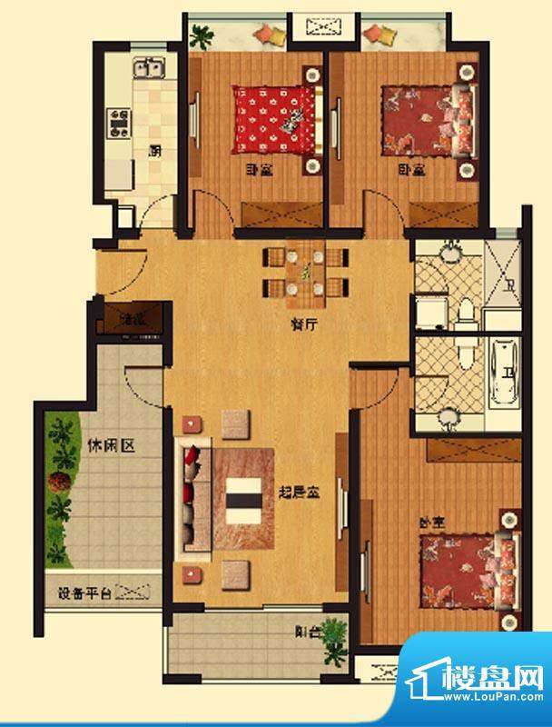 华府庄园B2户型 3室面积:112.87平米