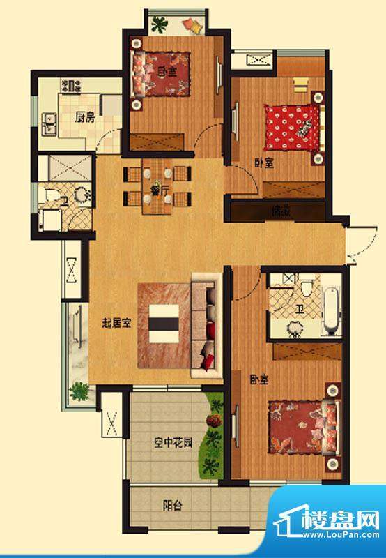 华府庄园B4户型 3室面积:126.48平米