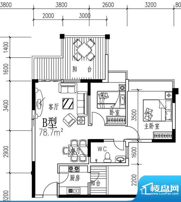 木马花园6栋B户型 2面积:78.70平米