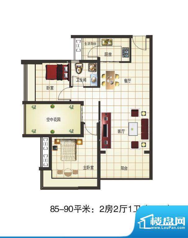 金叶华府两室户型 2面积:85.00平米