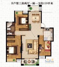 尚海城B户型 3室2厅面积:119.00平米