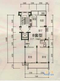 新东方花苑1#楼B户型面积:117.34平米