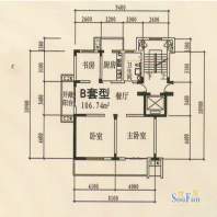 新东方花苑3#楼B户型面积:106.74平米